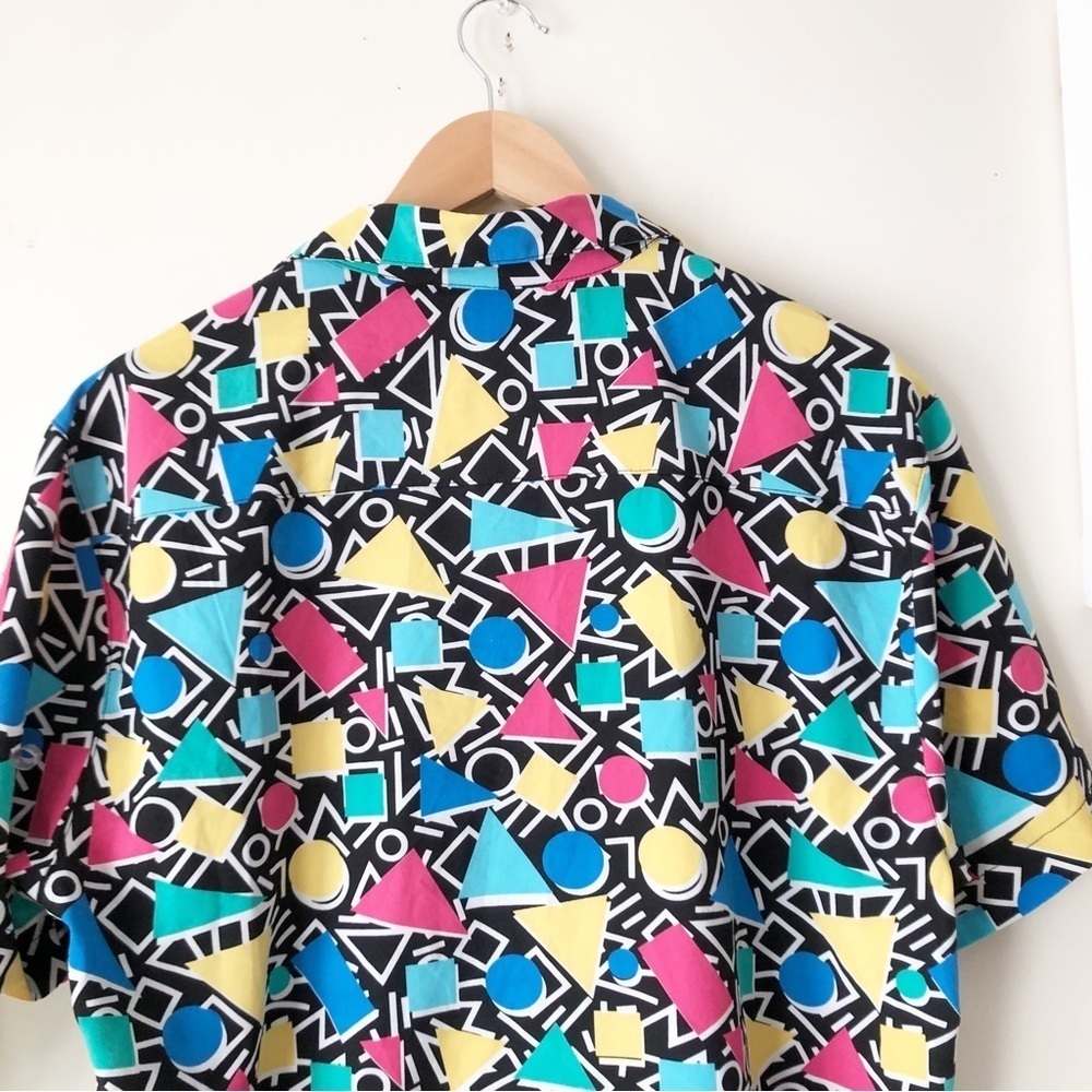 OH SNAP! Drill Clothing 90s Memphis Style Geo Print Button Up Shirt Size Large - Picture 6 of 13